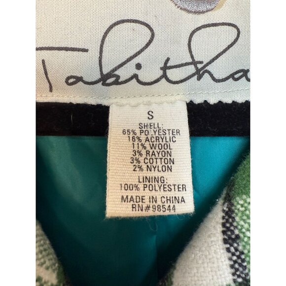 Anthropologie Tabitha Green Plaid Double-Breasted Jacket S Wool Blend Teal Trim - Picture 6 of 7